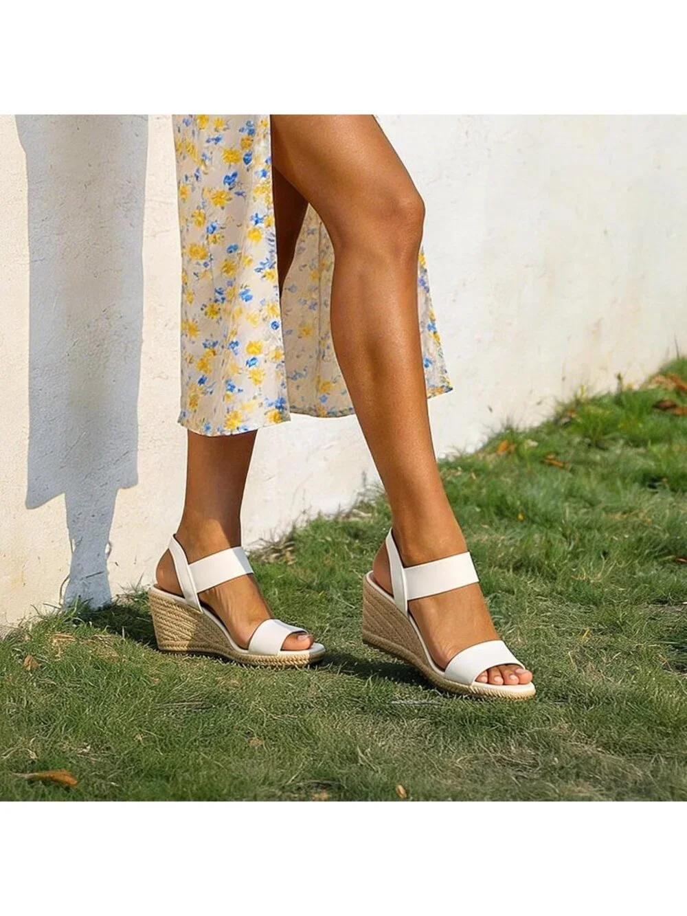 Dream Pairs Women's White Open Toe Elastic Ankle Strap Wedge Platform Sandals